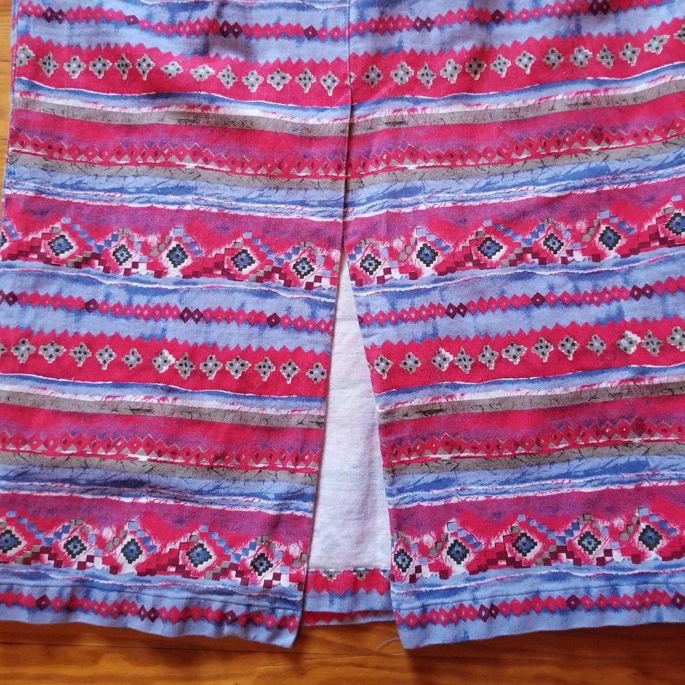 Coldwater Creek M Aztec Southwest Denim Wrap‎ Skirt Back Slit Maxi Western